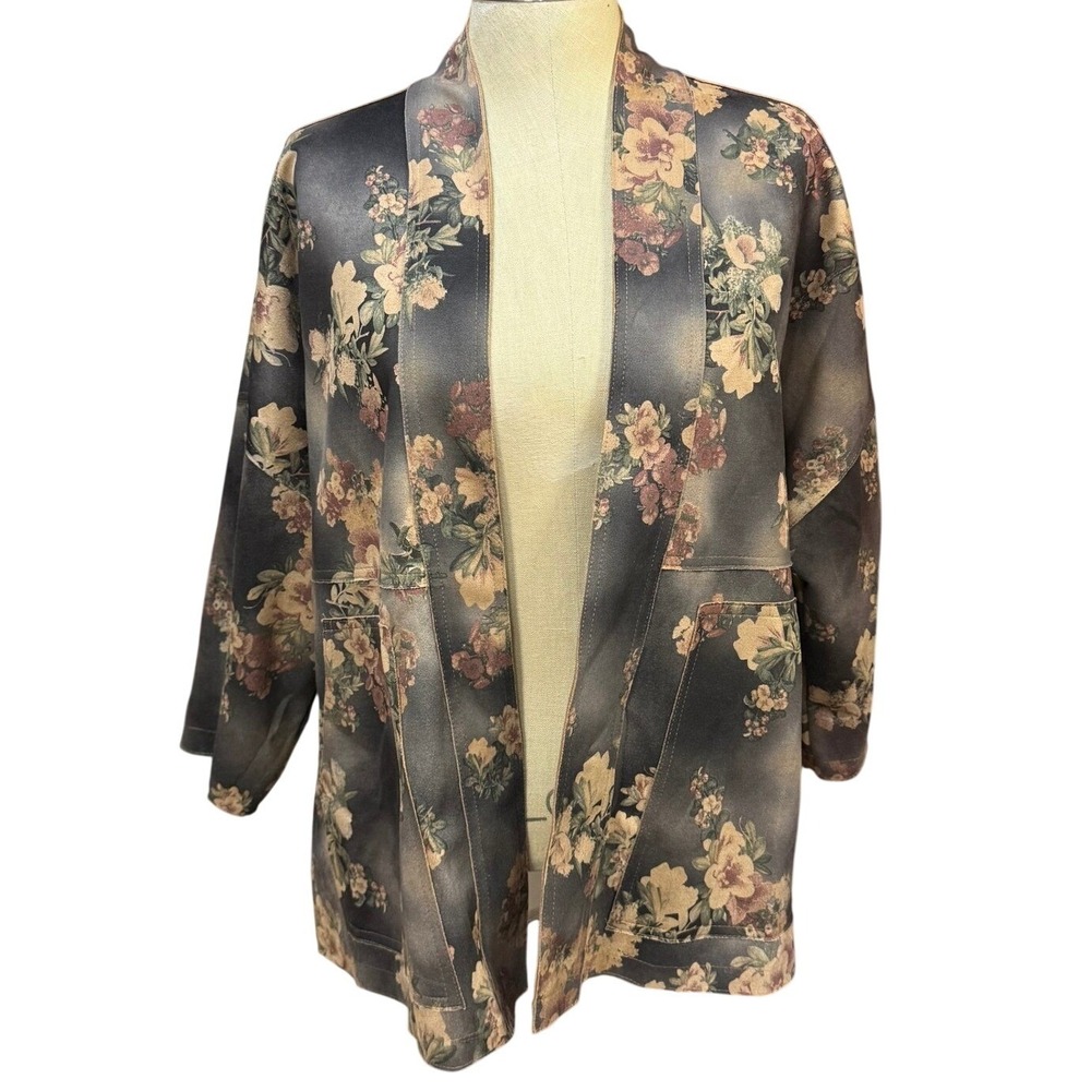 Solitaire S Oversized Dark Floral Kimono Jacket Brown Bohemian‎ Artsy Moody Fall